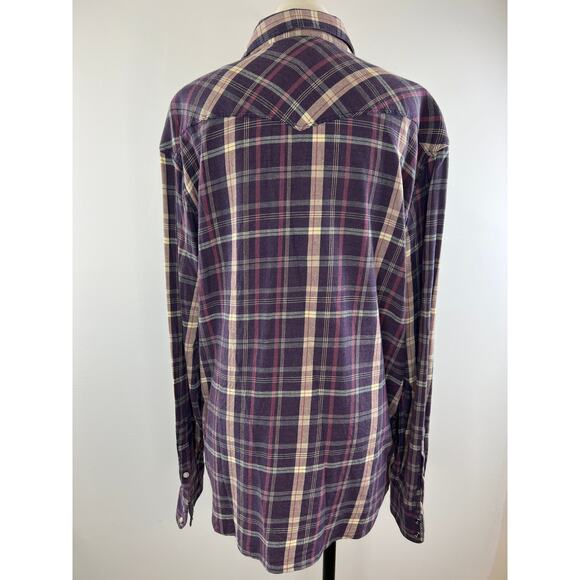 LUCKY BRAND Purple Plaid Western Saturday Classic Fit Button Down Shirt L Large - Picture 3 of 6
